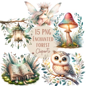 Ensemble d'illustrations de forêt enchantée, cliparts de forêt magique pour tous vos projets créatifs, usage commercial inclus