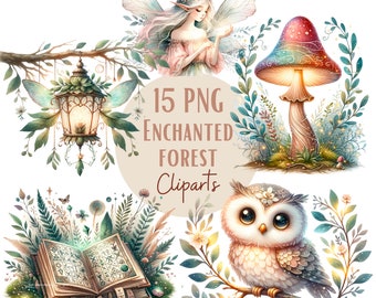 Enchanted Forest clipart bundle, Fairy clipart, Forest clipart, Transparent background, Commercial use, Instant download