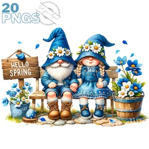 Ensemble d'illustrations de gnomes de printemps, cliparts de gnomes pour tous vos projets créatifs, usage commercial inclus