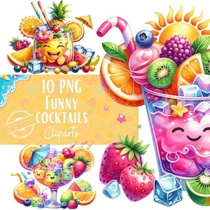 Ensemble de cliparts cocktails, image de cocktails PNG pour vos projets créatifs, usage commercial inclus, cliparts de cocktails aquarelle
