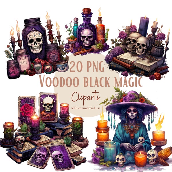 Voodoo black magic clipart bundle, Halloween png graphics, Halloween clipart bundle, Transparent background, Commercial use