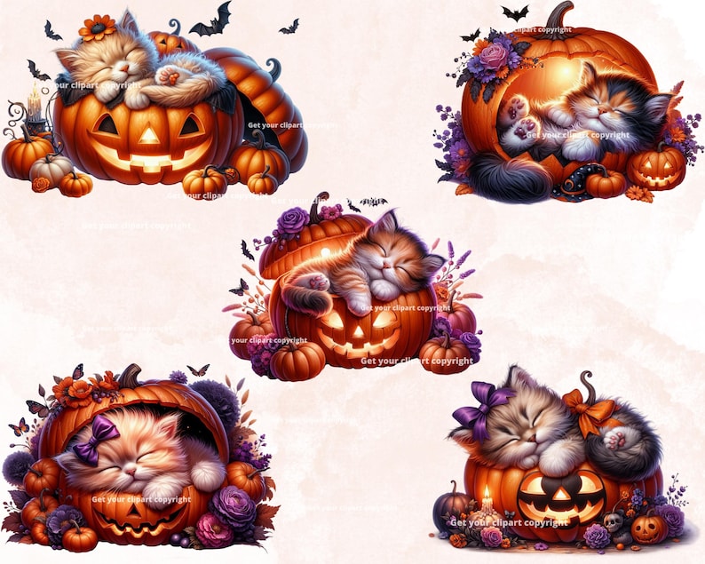 Halloween cat clipart bundle, Halloween clipart, Halloween png graphics, Halloween sublimation, Halloween cat png, With Commercial use image 7