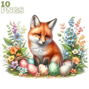 Set von Osterfuchs-Illustrationen, Oster-Cliparts für alle Ihre kreativen Projekte, kommerzielle Nutzung inklusive