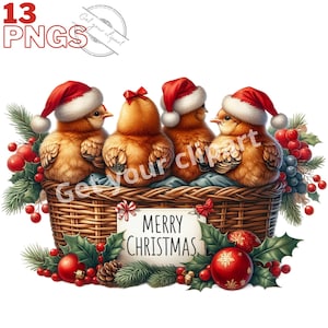 Ensemble d'illustrations de poules, coq, poussins de Noël pour tous vos projets créatifs et professionnels, usage commercial inclus