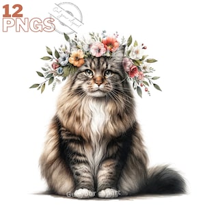 Ensemble d'illustrations de chats en fleurs, cliparts de chats pour tous vos projets créatifs, usage commercial inclus