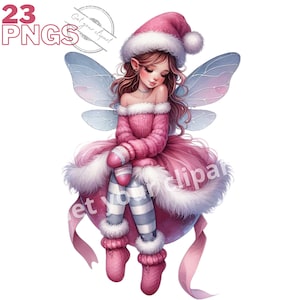 Ensemble d'illustrations de fées roses de Noël, cliparts d'hiver pour tous vos projets créatifs et professionnels, usage commercial inclus