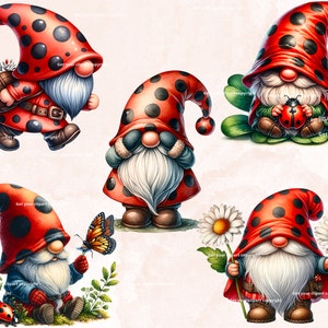 Ladybug Gnome clipart bundle, Gnome clipart, Spring gnome png graphics, Spring sublimation, Transparent background, Commercial Use image 6