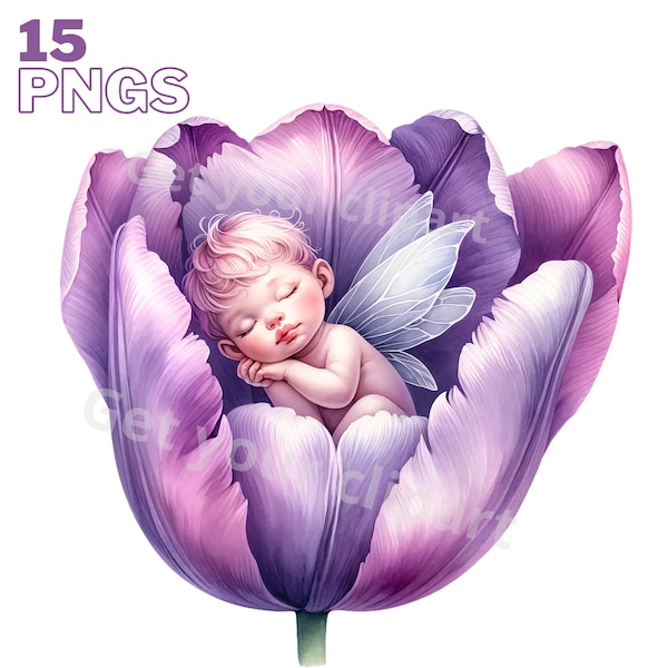 Fairies and flowers Clipart bundle, Fantasy clipart bundle,  Set of 15, Transparent background, Commercial use, Instant download