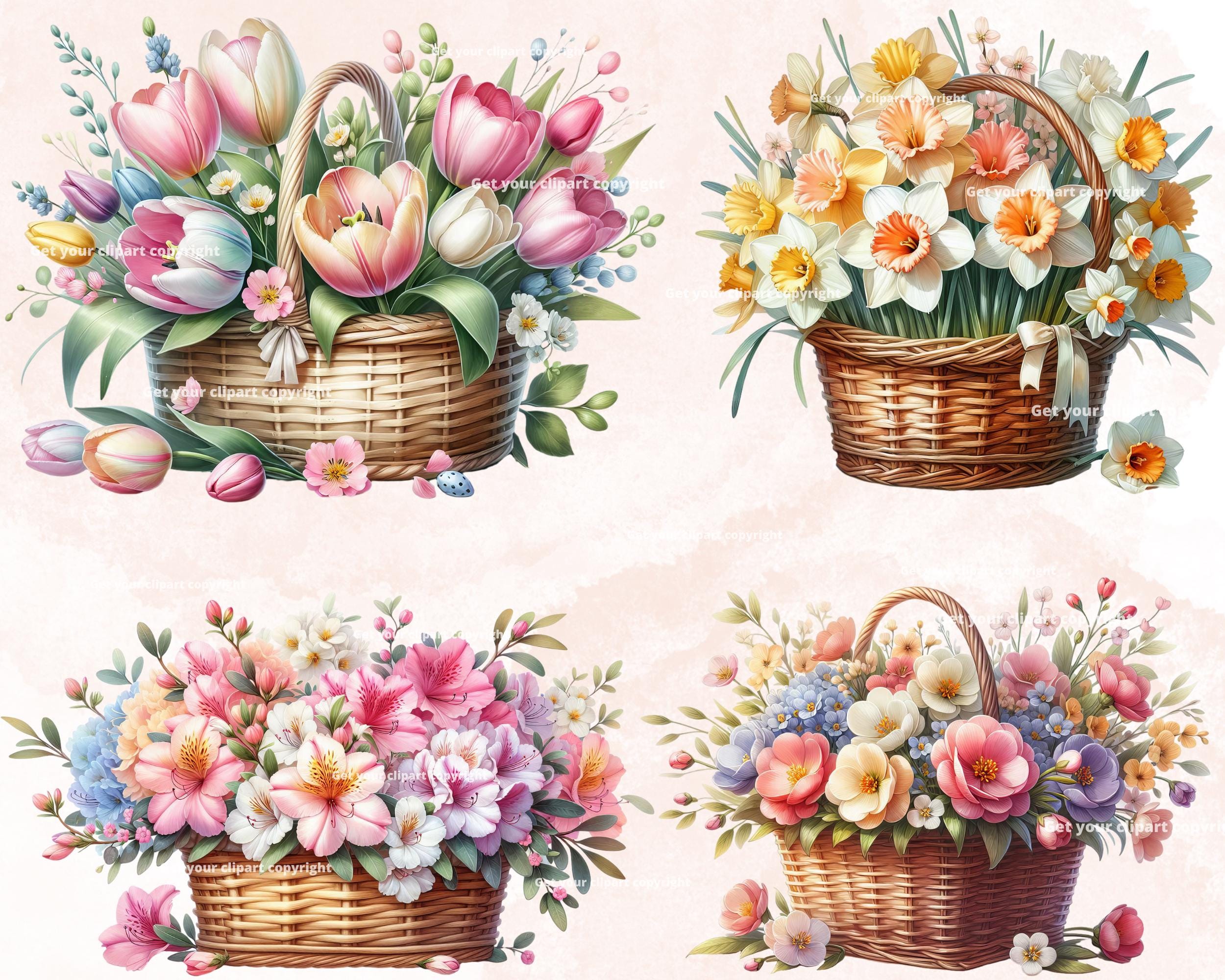 Spring Flowers Clipart Bundle, Watercolor Flowers Clipart, Spring Png ...