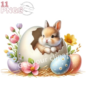 Ensemble d'illustrations de lapin dans un oeuf de Pâques pour tous vos projets créatifs et professionnels, usage commercial inclus