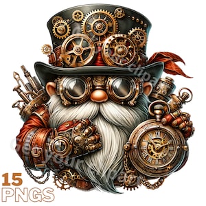 Ensemble d'illustrations de gnomes Steampunk, cliparts Steampunk pour tous vos projets créatifs, usage commercial inclus