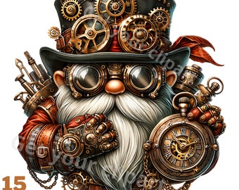 Steampunk Gnome clipart bundle, Steampunk clipart, Steampunk png graphics, Gnome sublimation, Transparent background, Commercial Use