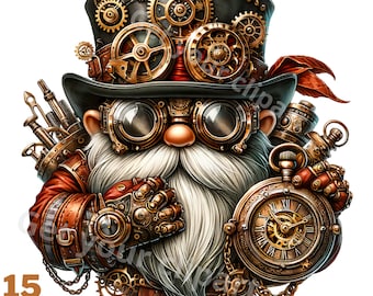 Steampunk Gnome clipart bundle, Steampunk clipart, Steampunk png graphics, Gnome sublimation, Transparent background, Commercial Use