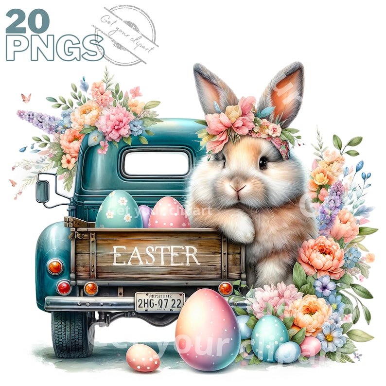 Easter bunny clipart bundle, Easter clipart, Easter graphics, Easter designs, With transparent background and commercial use image 1