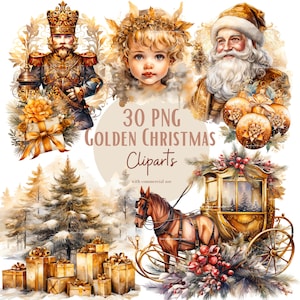 Ensemble d'illustrations de Père Noël, Cliparts de noël façon aquarelle pour tous vos projets créatifs et professionnels