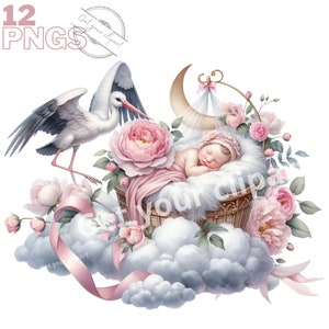 Ensemble d'illustrations de naissance ou babyshower, Cliparts façon aquarelle pour tous vos projets créatifs et professionnels