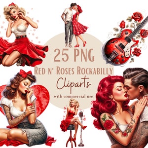 Set mit Illustrationen im Rockabilly-Stil, Retro/Vintage-Cliparts für alle Ihre kreativen und professionellen Projekte