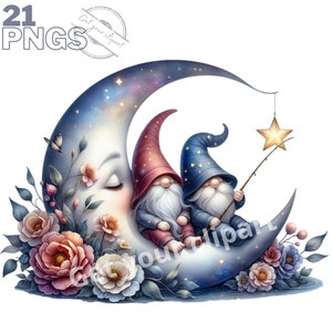 Ensemble d'illustrations de gnomes célestes, cliparts magiques pour tous vos projets créatifs, usage commercial inclus