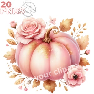Ensemble d'illustrations de citrouilles roses et or, cliparts de citrouilles pour tous vos projets créatifs et professionnels