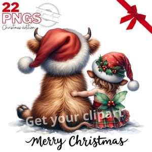 Images de Highland de Noël, Images PNG de vaches et de lutin de Noël pour vos projets créatifs ou professionnels, usage commercial inclus