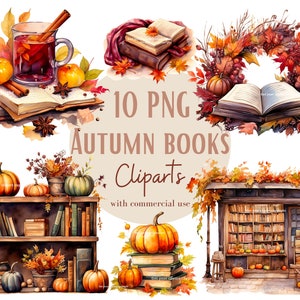 Ensemble d'illustrations de livres et d'automne, Cliparts de livres façon aquarelle pour tous vos projets créatifs et professionnels