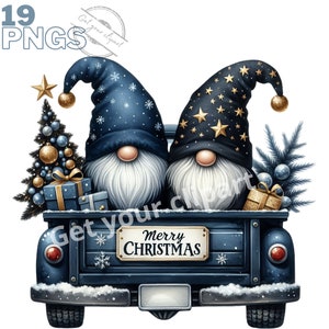 Set mit Weihnachtszwerg- und LKW-Illustrationen, Wintercliparts für alle Ihre kreativen Projekte, kommerzielle Nutzung inklusive