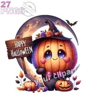 Ensemble d'illustrations de personnages mignons d'Halloween, clipart d'Halloween pour tous vos projets créatifs, usage commercial inclus