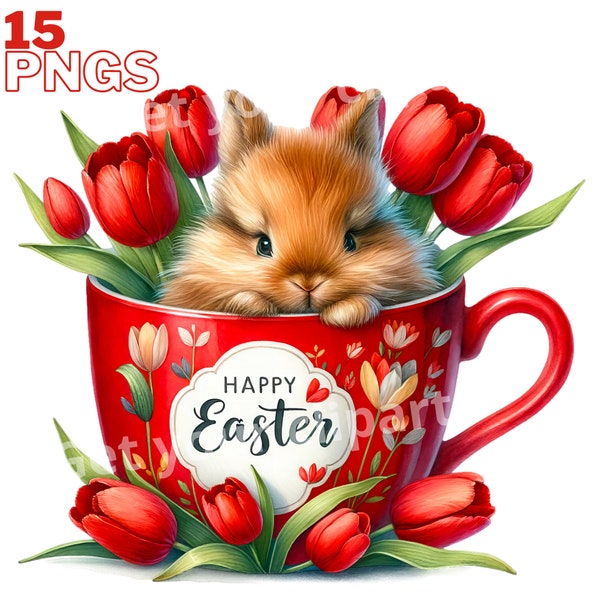 Ensemble d'illustrations de lapins de Pâques, cliparts de printemps pour tous vos projets créatifs, usage commercial inclus