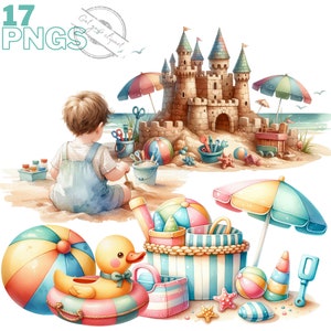 Set di clipart per le vacanze, immagine della spiaggia per i tuoi progetti creativi, uso commerciale incluso, clipart cocktail ad acquerello