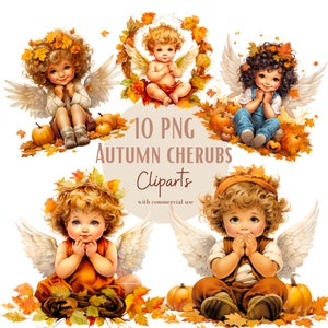 Ensemble d'angelots d'automne, Cliparts de chérubins façon aquarelle pour tous vos projets créatifs et professionnels