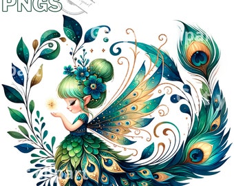 Conjunto de ilustraciones de hadas pavo real, imágenes prediseñadas de hadas para todos tus proyectos creativos, uso comercial incluido