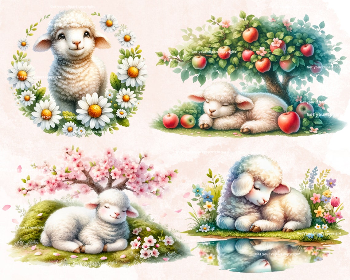 Spring Lamb Clipart Bundle, Easter Lamb Png Graphics, Easter ...