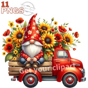 Ensemble d'illustrations de gnomes en fleurs, cliparts de jardin pour tous vos projets créatifs, usage commercial inclus