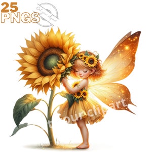 Ensemble d'illustrations de fées tournesol, cliparts féériques pour tous vos projets créatifs, usage commercial inclus