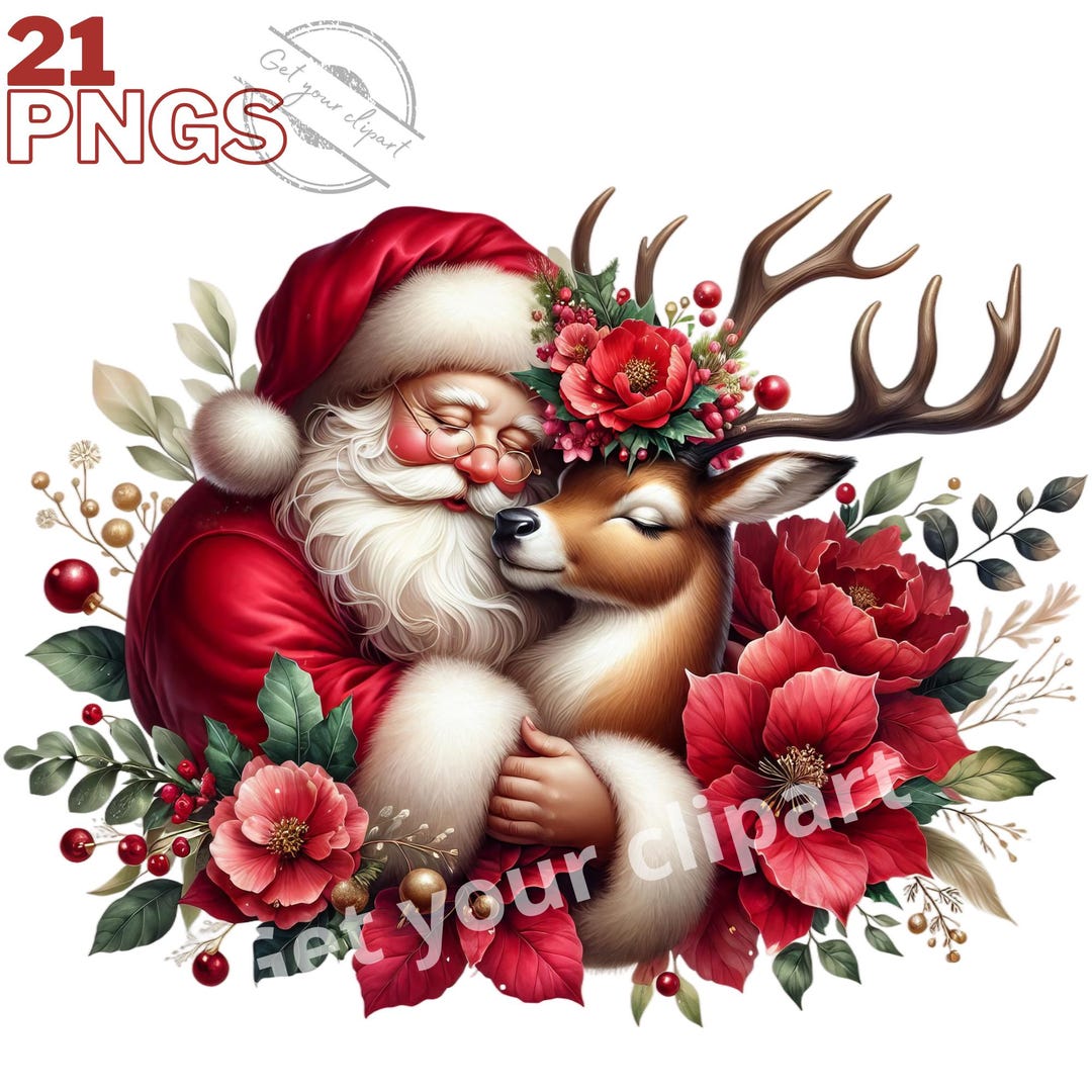 Xmas Santa Claus Clipart Bundle, Santa Claus and Reindeer Png Bundle ...