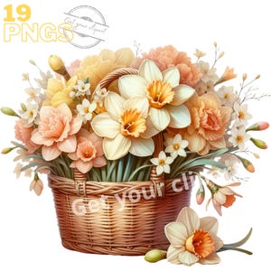 Ensemble d'illustrations de paniers de fleurs, Clipart de fleurs façon aquarelle pour tous vos projets créatifs et professionnels