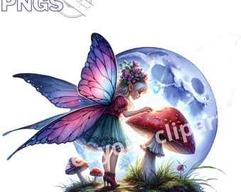 Conjunto de ilustraciones brillantes de hadas y setas, imágenes prediseñadas de hadas para todos tus proyectos creativos, uso comercial incluido