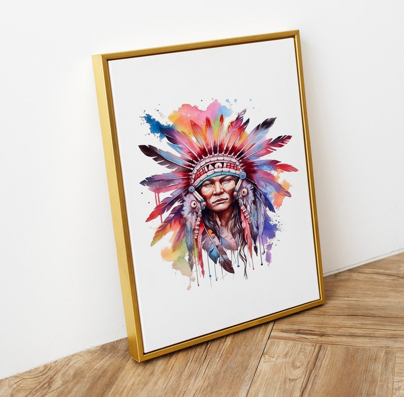 Ensemble d'illustrations d'Indiens d'Amérique, Cliparts d'Indiens façon aquarelle pour tous vos projets créatifs et professionnels image 9