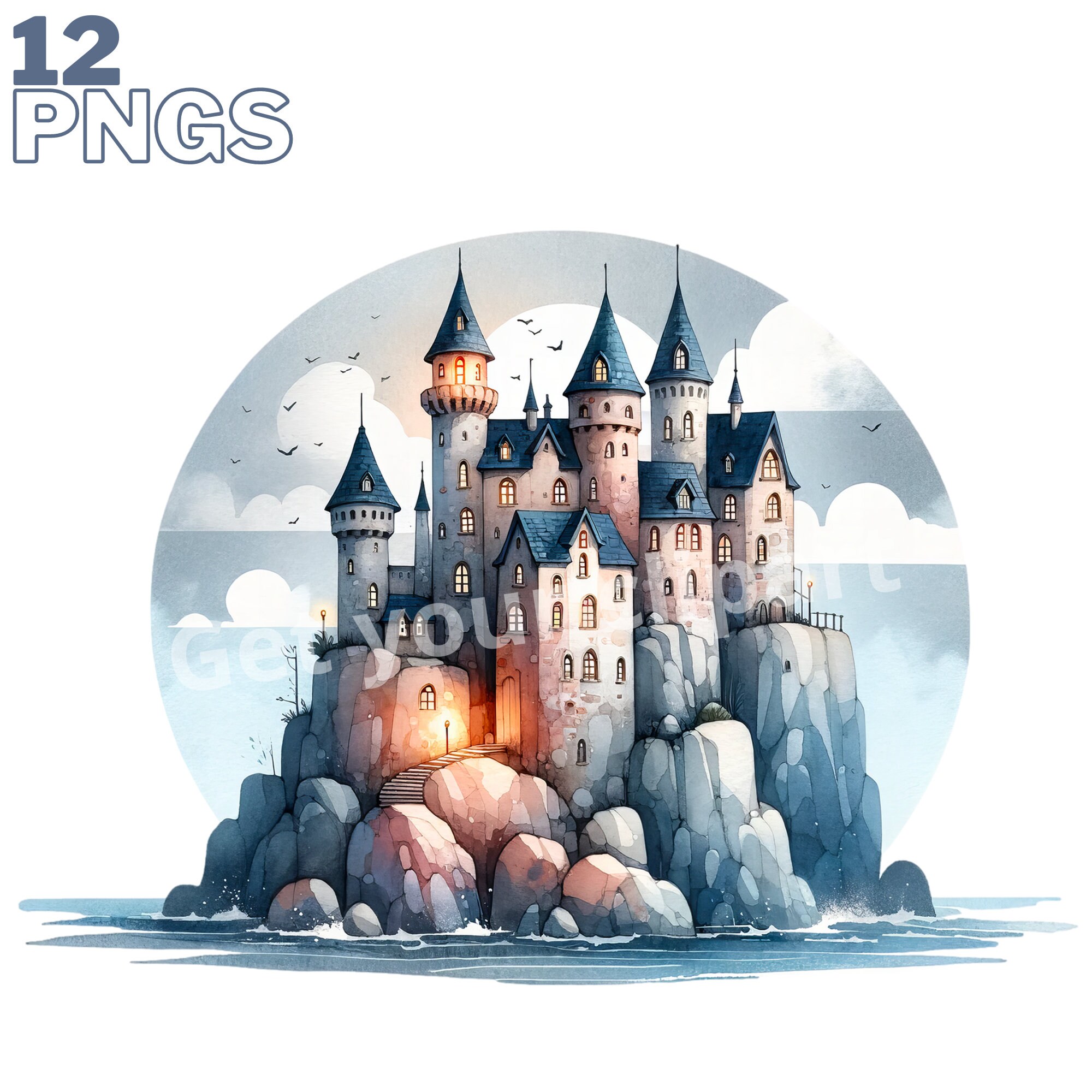 Fairytale Castle Clipart Bundle, Magic Kingdom PNG Graphics, Magic ...