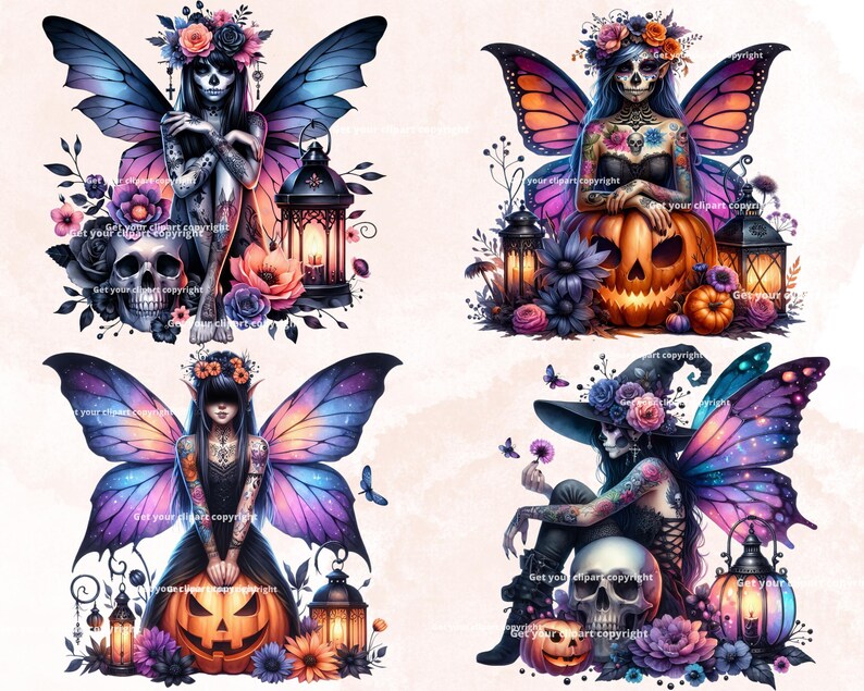 Dark Halloween Fairy Clipart Bundle, Fantasy Graphics, Fairy Graphics ...