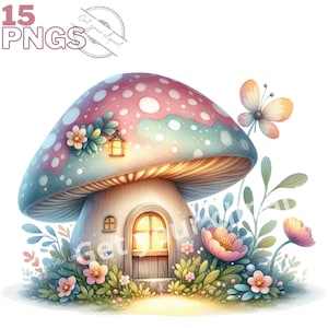 Set di illustrazioni di case delle fate, clipart di fate per tutti i tuoi progetti creativi e professionali, uso commerciale incluso