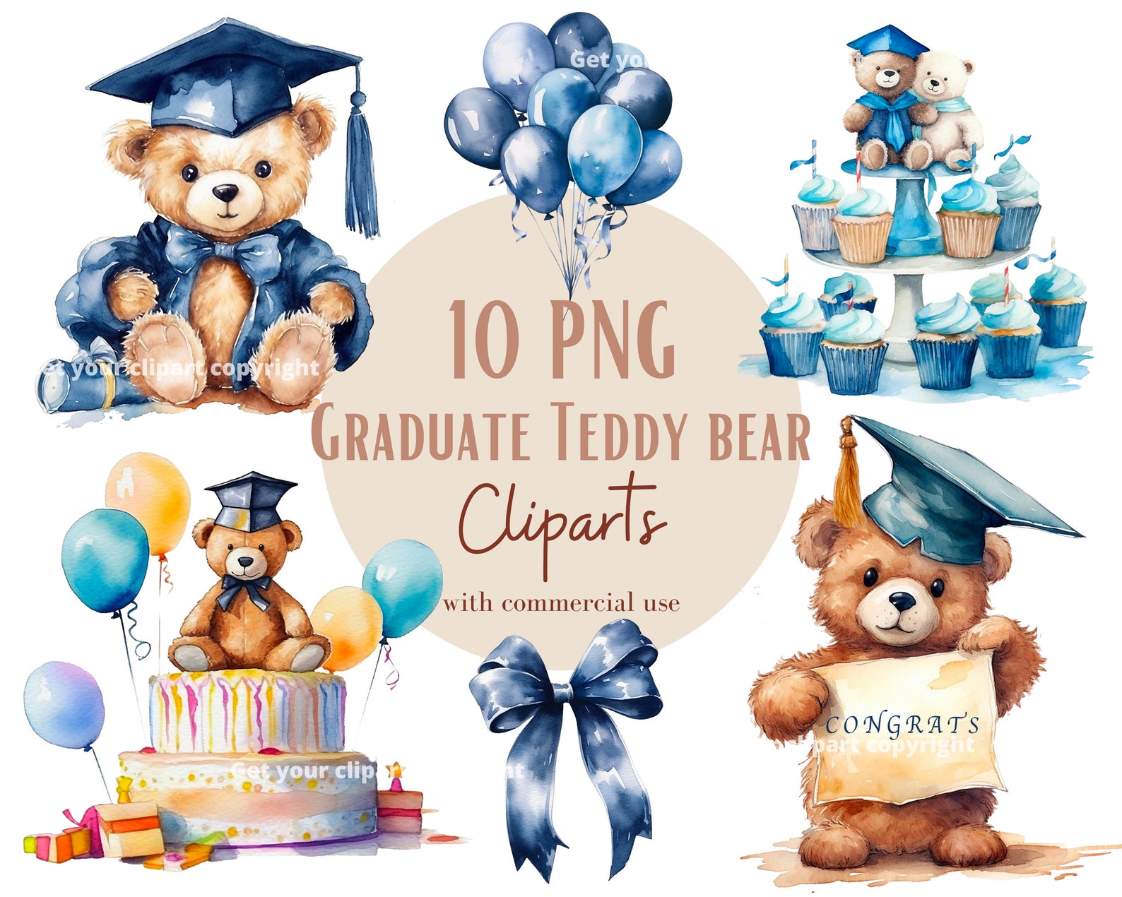 Graduation Bear Clipart Set Preschool Graduation Watercolor - Etsy