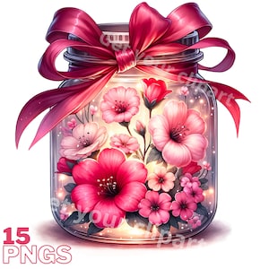 Ensemble d'illustrations de bocaux lumineux de Saint-Valentin, cliparts romantiques pour tous vos projets créatifs, usage commercial inclus