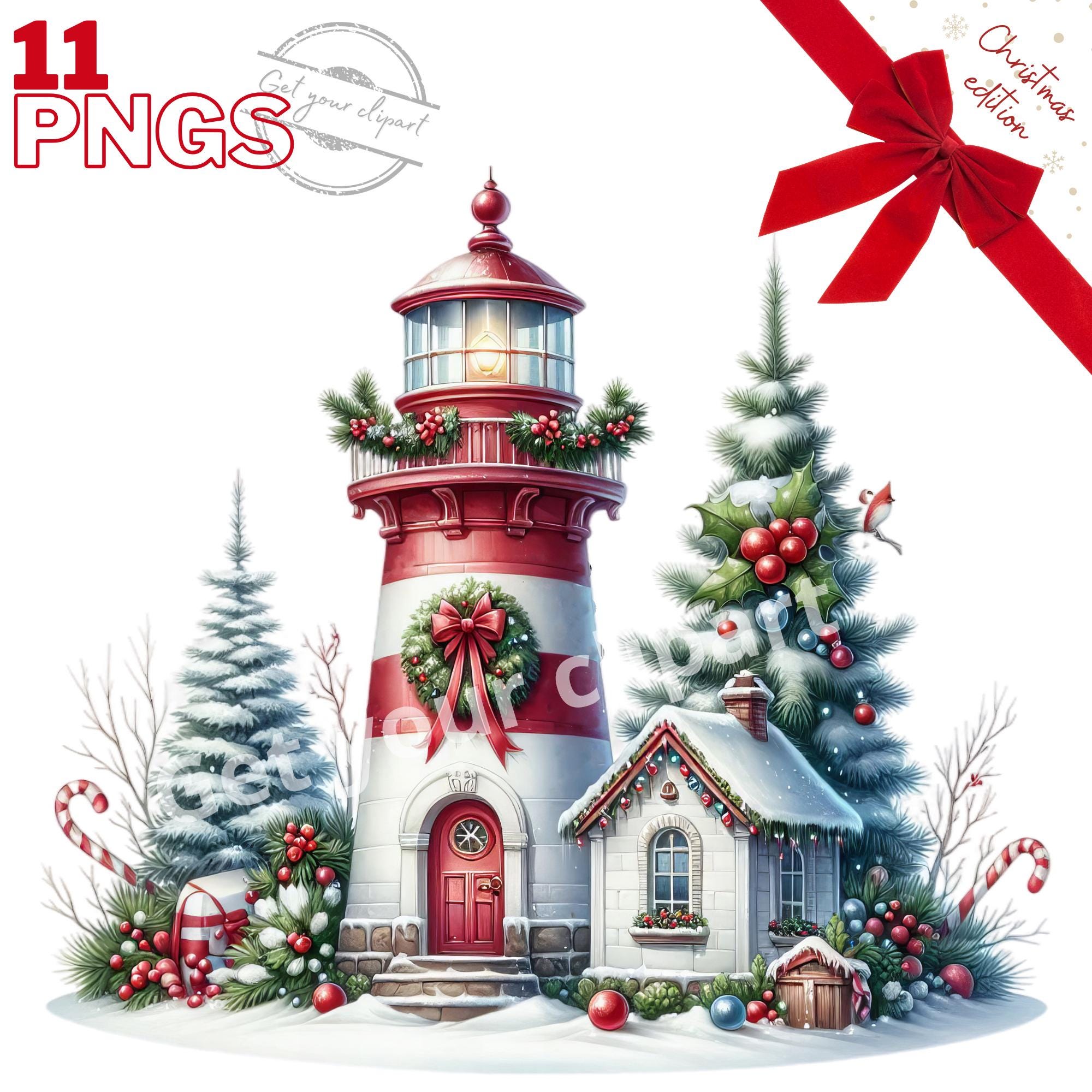 Christmas Lighthouse Clipart Bundle, Nautical Christmas, Christmas ...