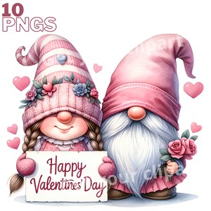 Ensemble d'illustrations de couple de gnomes de Saint-Valentin, cliparts romantiques pour tous vos projets créatifs, usage commercial inclus