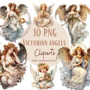 Ensemble d'anges de style époque victorienne, Cliparts d'angelots façon aquarelle pour tous vos projets créatifs et professionnels