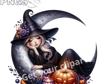 Halloween witch clipart bundle, Halloween png bundle, Fantasy clipart bundle, Halloween sublimation, Transparent background, Commercial use