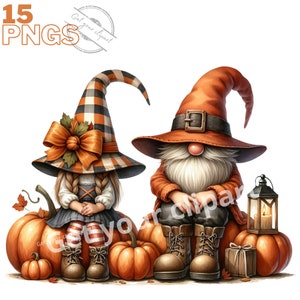 Ensemble d'illustrations de gnomes d'automne, cliparts d'automne pour tous vos projets créatifs, usage commercial inclus