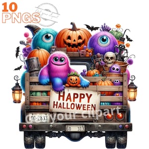Ensemble d'illustrations de monstres mignons d'Halloween, clipart d'Halloween pour tous vos projets créatifs, usage commercial inclus