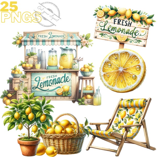 Cliparts de citrons pour un usage récréatif, artistique, ou professionnel, usage commercial inclus, tropical vibes, summer vibes, cliparts